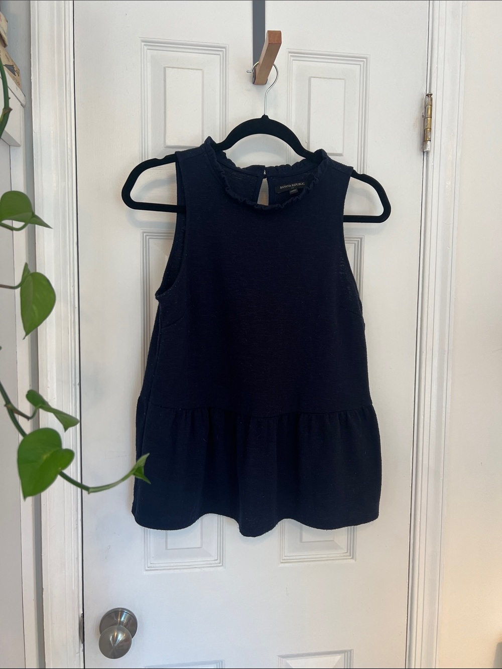 Banana Republic Blue Ruffled Mock-Neck Peplum Tank